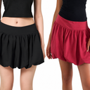 Women's Y2K Bubble Mini Skirt High Waist Pleated Ruffle Hem Puffy Casual Summer Short A-Line Skirt Streetwear Size XL, Black and Burgundy