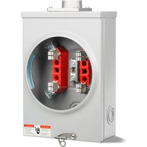 125 Amp Meter Socket, 4 Jaw Meter Base, 600V 3 Wire Ringless Type, with Horn Bypass Meter Cover Plate, Suitable for Overhead/Underground Feed