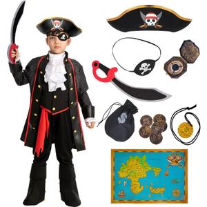 Spooktacular Creations Halloween Pirate Costume for Kids, Boy Captain Pirate Costume for Trick or Treat Themed Party (3T (3-4yr), Black)
