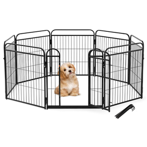 ZOMISIA Dog Play Pen Indoors - 8 Panels 24" Playpens Indoor Safety Design Without Stakes, Threshold Free Door Ease to Access, Portable Fence Ground Anchors for Outdoor, Yard and RV Camping
