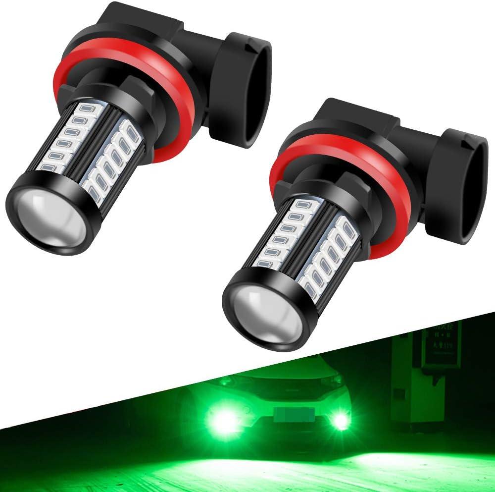 H8 H9 H11 LED Fog Light Bulbs DRL 2800 Lumens Xtreme Super Bright 5730 33-SMD 12V LED Bulbs Replacement for Cars, Trucks, 6000K Xenon green