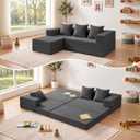 Boneless Couch Small, Convertible Sleeper Sofa Bed, Mini Modular Sectional Sofa, Tri-Folding Cloud Couch with L-Shape Chaise, Corduroy Futon Couch for Small Spaces, Bedrooms, Playrooms, No Assembly, 68"