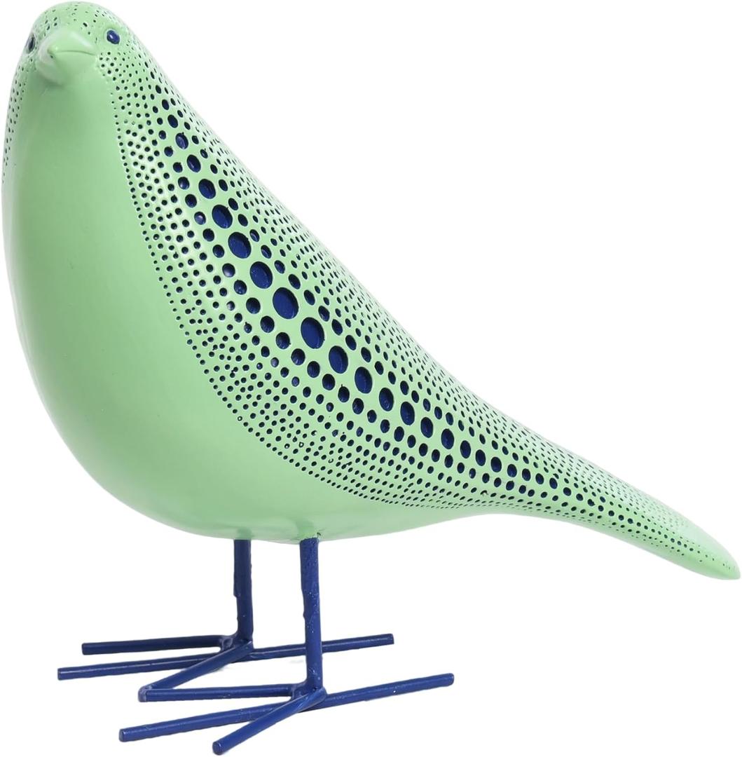 Quoowiit Bird Figurine, Modern Sculpture and Statues for Home Decor, Animal Statues for Bookshelf, Table, Entryway, Fireplace, Resin Decorative Sculpture with Chic Polka Dots Art Design (Green)