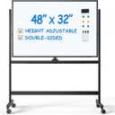 TSJ OFFICE Large Rolling Whiteboard - Dry Erase Magnetic 48 x 32 Inches White Board Height Adjust Double Sides Mobile Portable Easel on Wheels, Dry Erase Board with Stand for Office, Home & Classroom (Black)