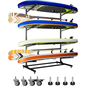 METAN Metal Kayak Storage Rack,59’’Wide Freestanding Heavy Duty Adjustable Kayak Stand Indoor Outdoor Storage Rack Garage with Wheels,Black,Assembly Required