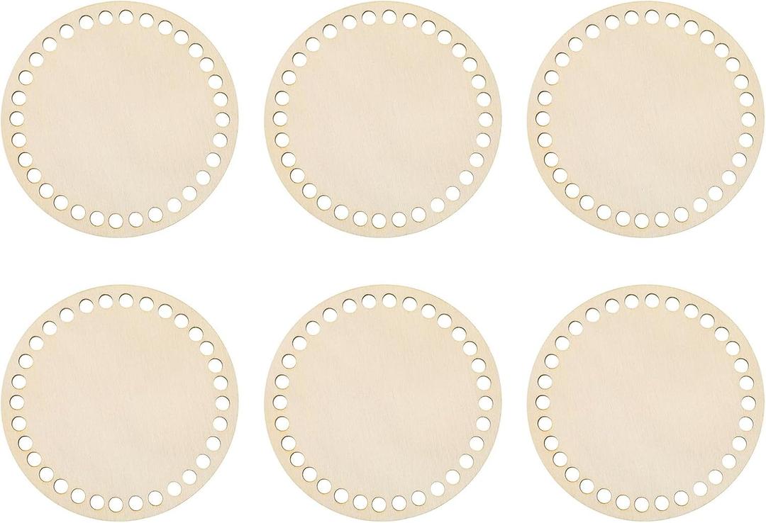 6PCS Wooden Basket Bottom, 4" Diameter Crochet Basket Bottom Unfinished Wood Round Blank Weaving Knitting Base for DIY Crafts Weaving Baskets Making Supplies Home Decoration