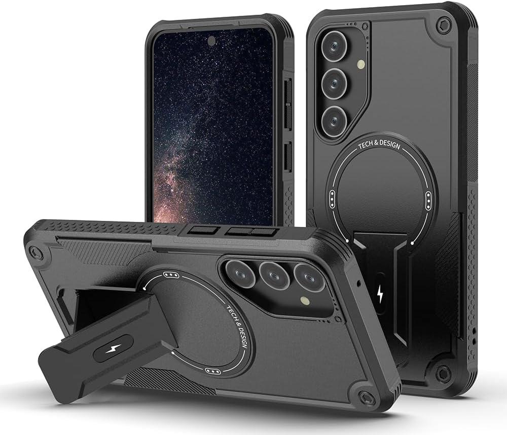 Vatkyc Magnetic Case for Samsung Galaxy A55 - MagSafe Compatible, Built-in Kickstand, Military-Grade Protection, Black