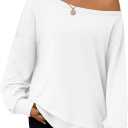 AUTOMET Women Off the Shoulder Sweatshirt Oversized Tops Fall Outfits 2026 Y2k Clothes Fashion Clothing Trendy Top (White, L)