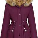 HEEKPEK Women Winter Coats Fleece Lined Parka Jackets Hooded Warm Thicken Coat With Pockets and Fur Hood Trendy Overcoat (RedWine ,L)