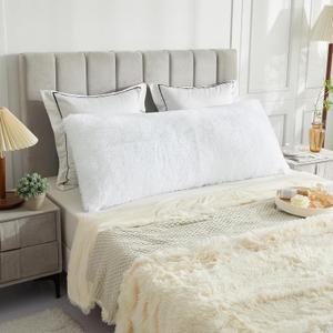 LIFEREVO Body Pillow Cover with Zipper Closure,Luxury Shaggy Ultra Soft Plush Faux Fur Pillowcase 20"x54" for Bed Couch,Microfiber Long Pillowshams for Adults Pregnant Women/Mother/Wife(White)