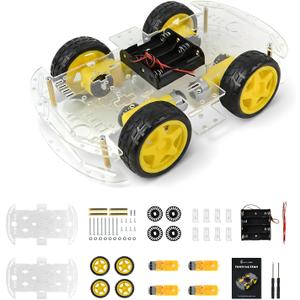 4WD Robot Car Chassis Kit with TT Motor, Battery Box, Acrylic Chassis and 4 Wheels for Robotics Projects, Smart Robot Chassis, Robots Car Platform for Arduino Raspberry Pi (4WD Robot Chassis)