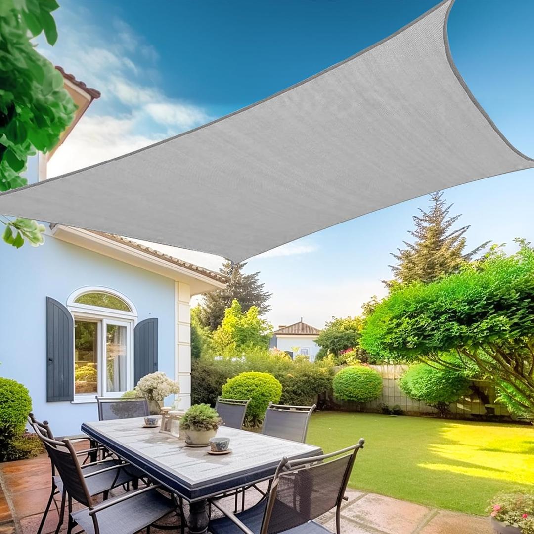 KANAGAWA Sun Shade Sail 20'x20' Grey Rectangle UV Block Canopy Awning Shelter Fabric Cloth Screen for Outdoor Patio Garden Backyard (Gray)