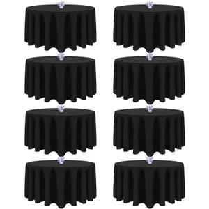 8 Pack Black Round Tablecloths 120 Inch Round Table Cloth, Wrinkle Resistant Washable Polyester Fabric Table Cloth Round Table Cover for Dining Banquet Wedding Party