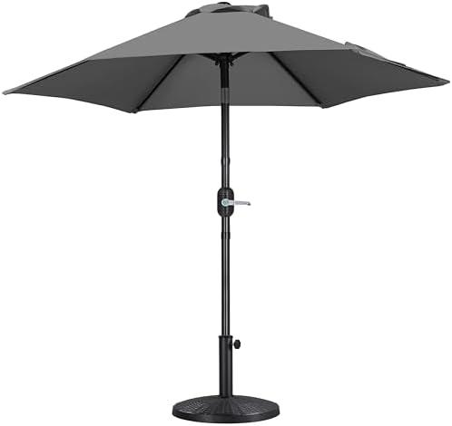 Yaheetech 7.5FT Patio Umbrella with 22lb Umbrella Base Included, Outdoor Market Umbrella with Push Button Tilt, Crank and Sturdy Ribs, Outdoor Yard Sun Shade w/Stand Heavy Duty Gray