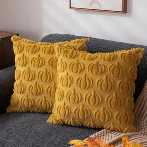 DFXSZ Fall Pillow Covers 18x18 Set of 2 Fall Decorations Autumn Yellow Pumpkin Throw Pillow Cases Soft Plush Faux Fur Wool Couch Cushion Case for Chair Sofa Bedroom Living Room Home Decor PTK02F18