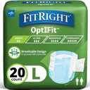 FitRight Adult Diapers, Extra Heavy Absorbency, L (Waist Size 44in-56in), 20 Count, OptiFit Incontinence Briefs for Men and Women, Disposable, Moisture Wicking, Leak Protection,