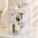 Goderewild 3 Tier Bathroom Counter Organizer, Multi-Purpose Cosmetics Skincare Shelf, Fits A4 Size Makeup Organizer for Office and Vanity Tray, Countertop Storage Solution for Kitchen, Bath.(Clear)