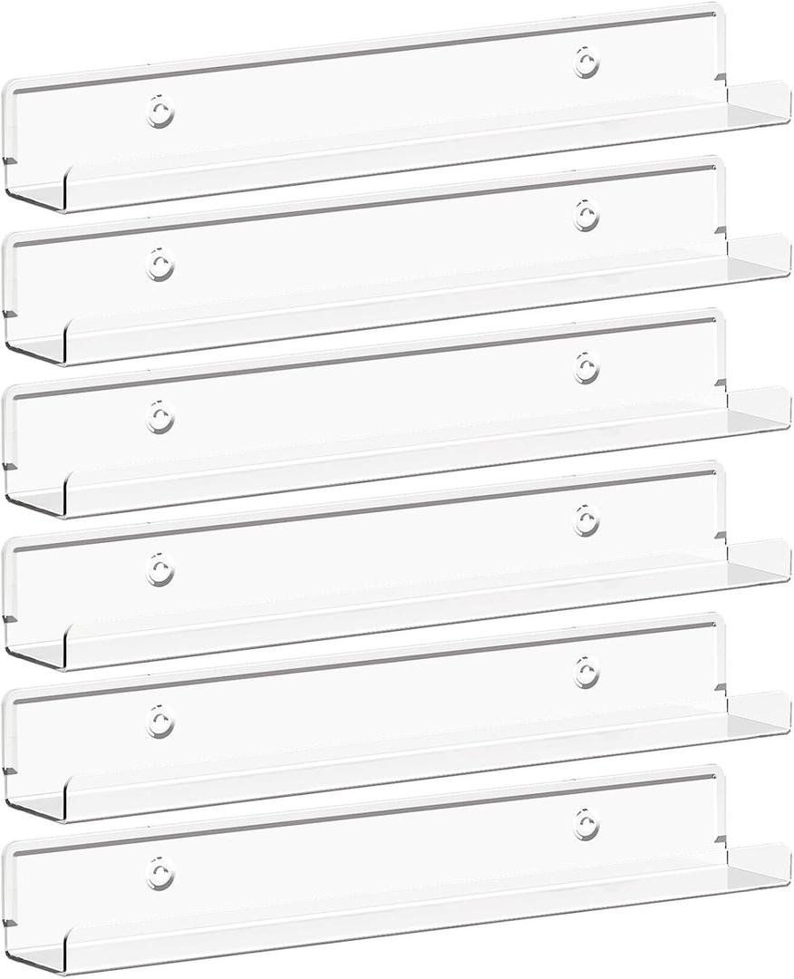Lifewit Floating Shelves for Vinyl Record, 6 Pack 12" Clear Acrylic Wall Shelf Room Decor for Book/Photo/Picture/Makeup Display in Bedroom, Living Room, Bathroom Storage and Organization