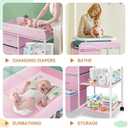 Baby Changing Table, Portable Changing Table, Diaper Changing Station with Waterproof Pad, Changing Table Dresser with 3 Storage Baskets, Mobile Nursery Organizer for Newborn Essentials, Pink