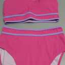 BMJL Women's High Waisted Bikini Ribbed Two Piece Swimsuit High Cut Color Block Adjustable Straps Bathing Suit (Hot Pink043, Small)