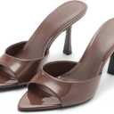 High Heel Mules for Women Slip On Open Pointed Toe Classy Patent Leather Stiletto Pumps Formal Slingback Mule Sandals Dress Walking Shoes (7.5)