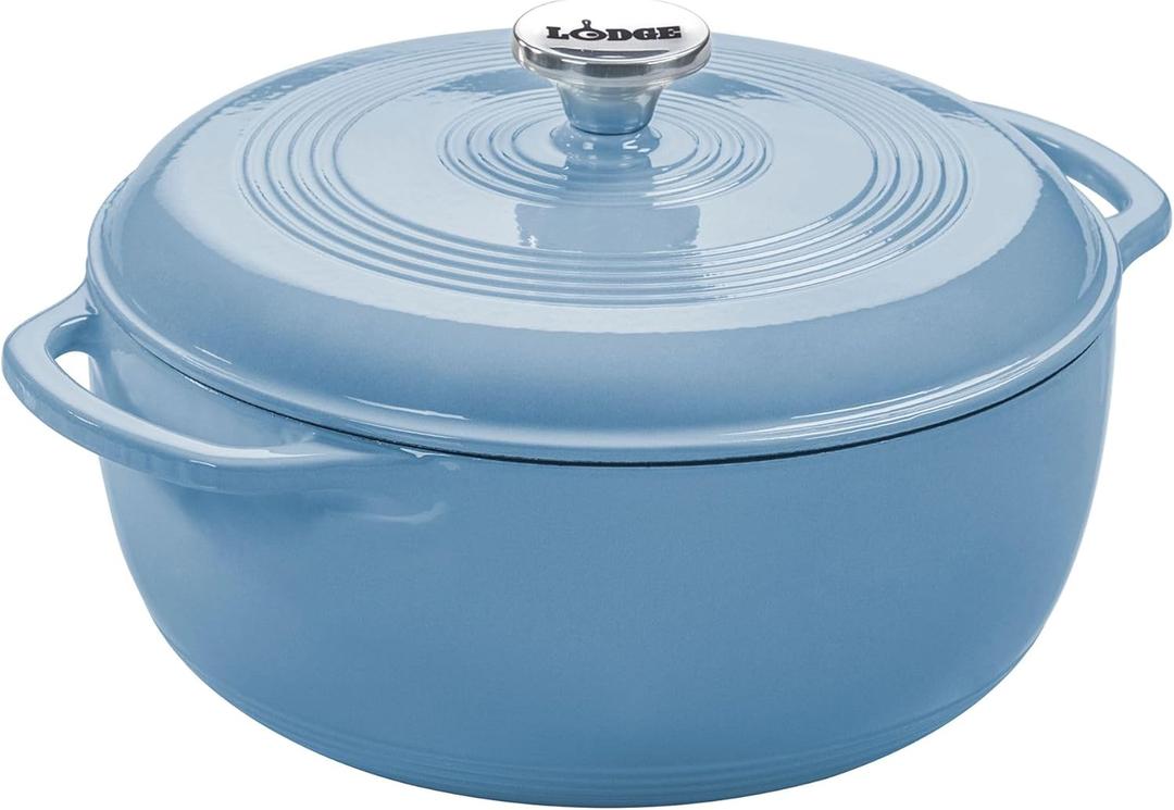 Lodge Essential Enamel Cast Iron Dutch Oven - Perfect for Bread Baking, Braising, Marinating & Slow Cooking - Features Moisture-Sealing Lid & Dual Handles - Kitchen Essentials - 6 Quarts - Storm Blue