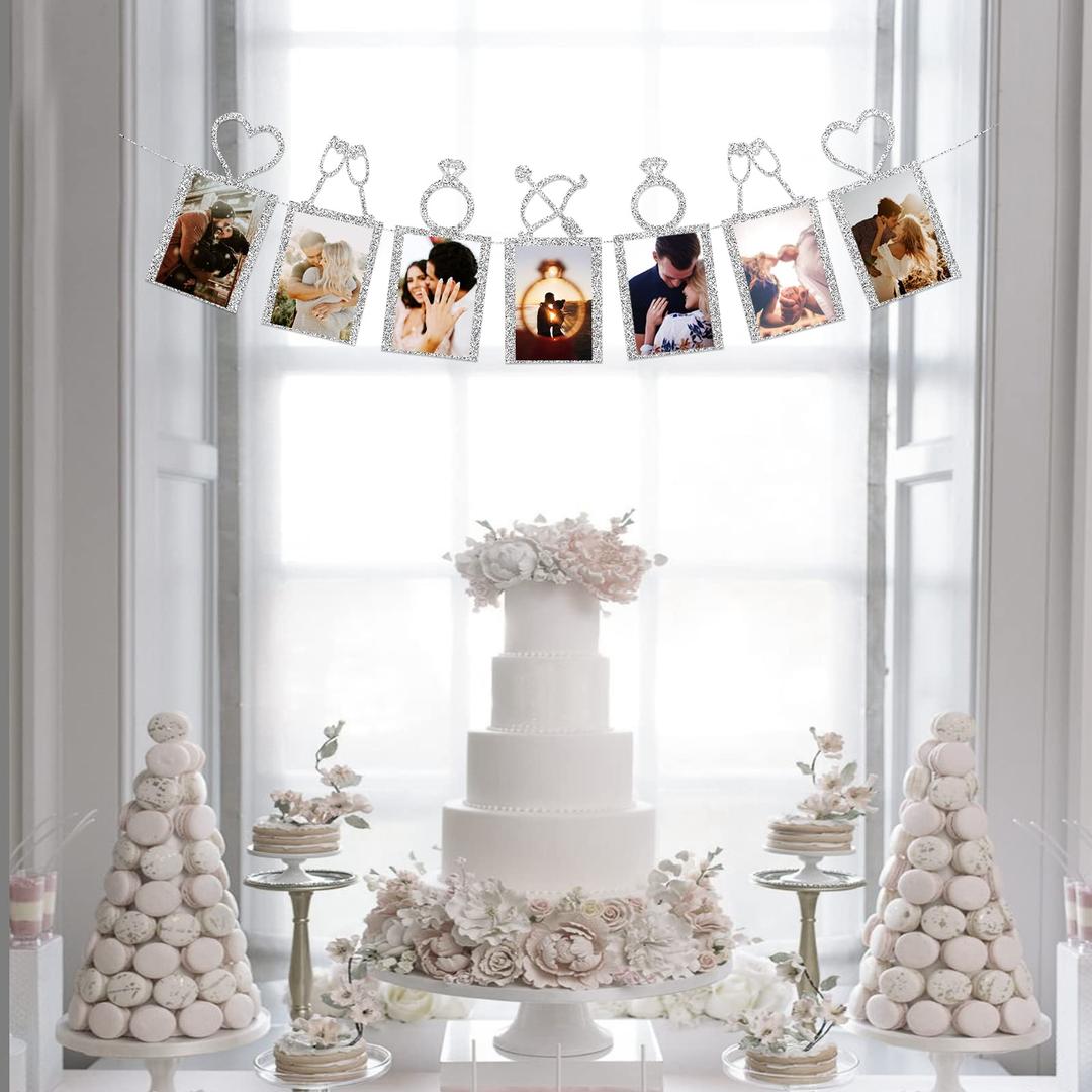 Concico Photo Banner for Bridal Shower/Wedding/Engagement/Anniversary Party Kit Supplies Decorations decor (Silver)