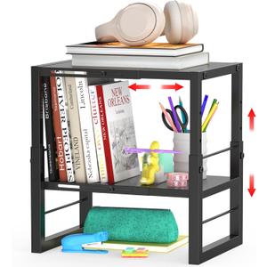 Locker Organizer Shelf School, Adjustable Width and Height, Stackable Metal Locker Storage Organization, Ideal Locker Fits Standard Size School, Office, and Gym Lockers, Black