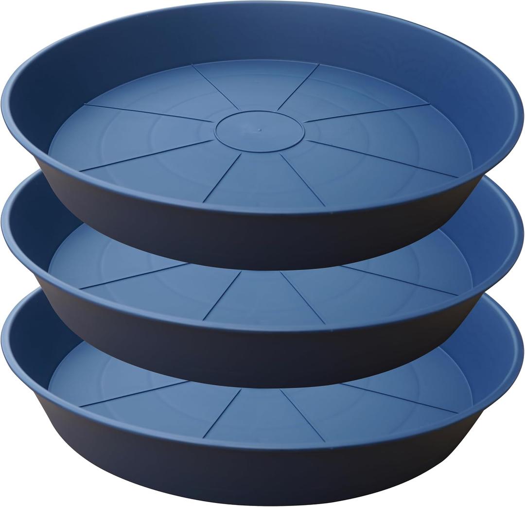 3 Pack of 22 inch Plant Saucer (19.2 Inch Base), 3.6" Depth Tray, Large Deep Garden Plastic Flower Planter Plant Trays for Indoors Outdoor Bath Bath (22", Blue)