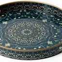 Round Serving Tray with Handles - Large Round Ottoman Tray Coffee Table Tray,Plastic Decorative Serving Trays for Coffee Table,Round Boho Tray for Ottoman Living Room