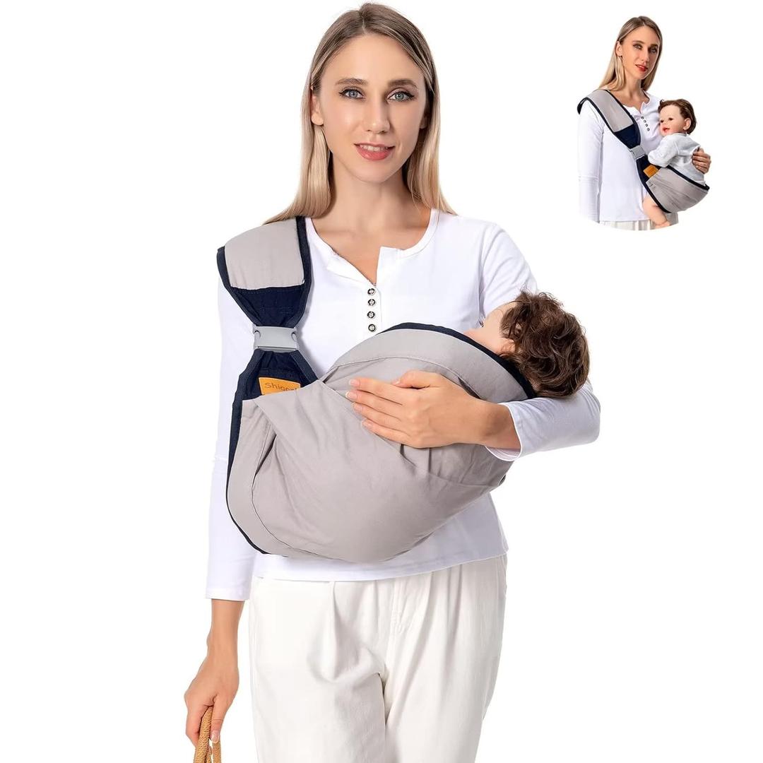 Baby Sling Carrier, Baby Carrier Newborn to Toddler(7-45lbs), Toddler Carrier with Safety Buckle, One Shoulder Adjustable Shoulder Strap, One Size Fits All, Grey (Cloth Fabric)