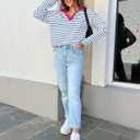 ZESICA Womens Striped Long Sleeve Tops Oversized Sweatshirt V Neck Loose Fit Tunic Tops Spring Casual Blouses (M)