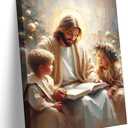 Jesus With Children Canvas Wall Art Jesus Garden Teaching Children Wall Decor Pictures Christian Kids Room Poster Print for Boy Girl Bedroom Church Decorations Ready To Hang