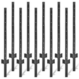 Metal Fence Posts, 4 FT Black Heavy Duty U Posts, No Dig T Posts for Fences Wire Mesh, Perfect for Temporary Fencing, Electric Fence Wire, Corner Anchor - 10 Packs