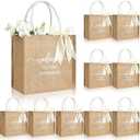 10 Pack Wedding Burlap Bags Jute Tote Bags with Handle and Ribbon for Guest Bridesmaid Gift Bridal Shower Party Favors