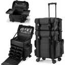 Costravio Travel Makeup Bag, Cosmetology Case on Wheels, 2 IN 1 Hair Tool Organizer, Rolling Nail Organizer Train Case, Large Cosmetic Trolley Suitcase for MUA/Hairstyling/Home-care/Groomer, Black