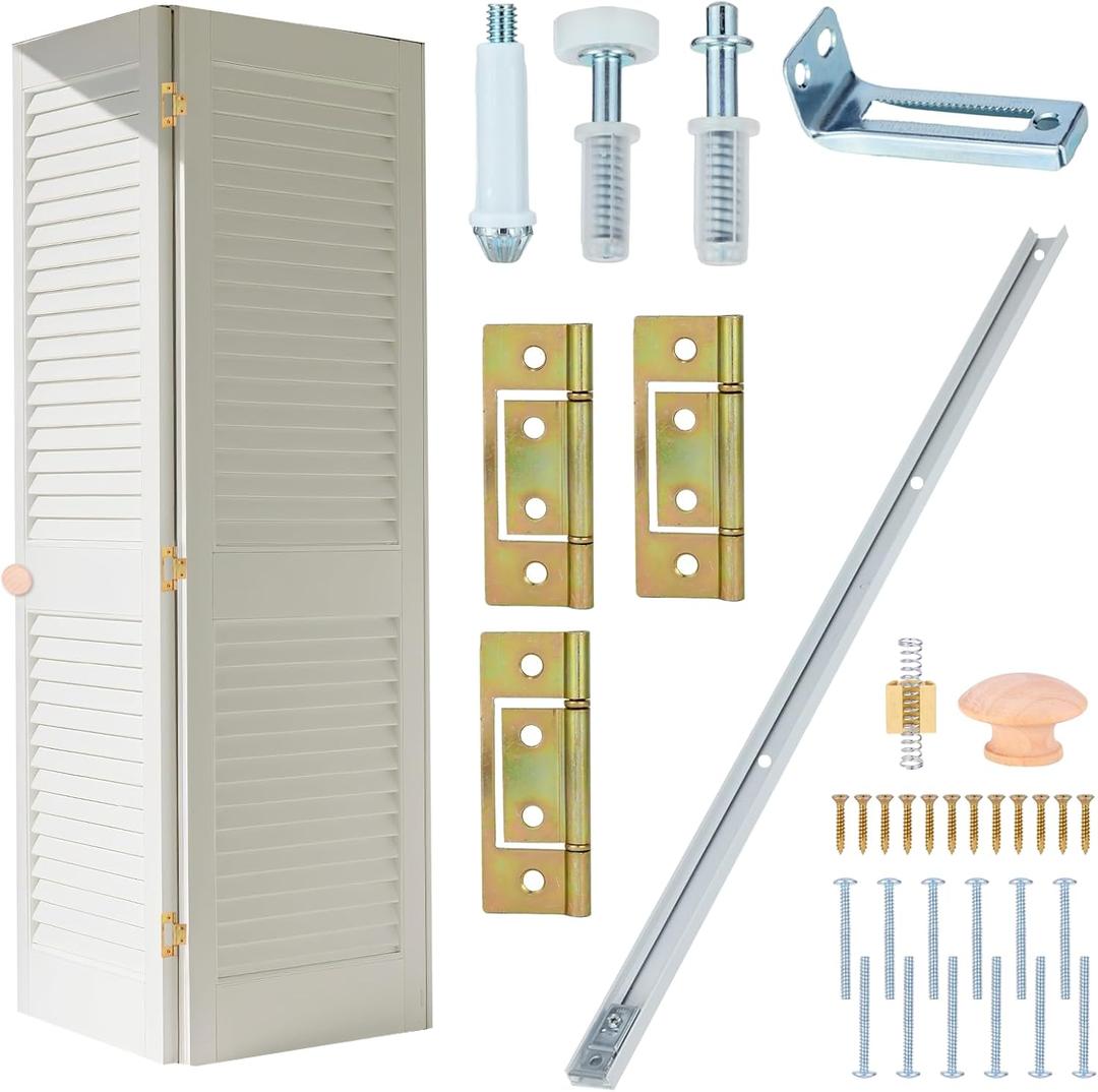 Bifold Closet Door Hardware Kit with 36" Tracks (1 36"), Lashow Complete Set for 2 Doors with Brackets, Pivots & Guide Wheels, for Bi-fold Closet Door Hardware Used.