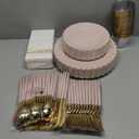 Ciaell 175 PCS Pink Scalloped Plastic Plates with Gold Trim - Pink Plastic Silverware with Handle - Fancy High-End Dinnerware Sets for Wedding & Baby Showers & Party & Mother's Day