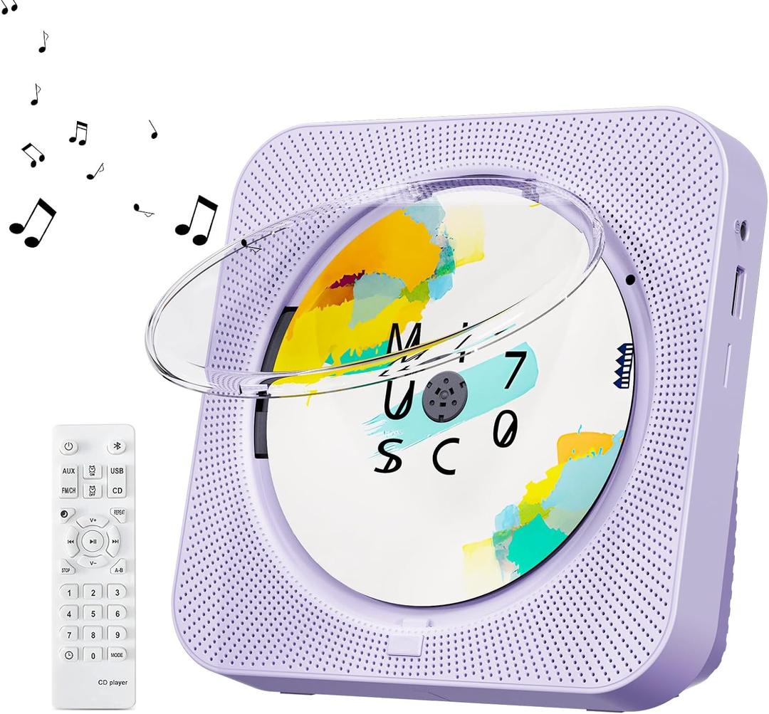 CD Player Portable Bluetooth 5.1 Desktop CD Player with HiFi Sound Speakers, Remote Control, Dust Cover, LED Display, Boombox FM Radio, USB/AUX for Home, Kids (Purple)