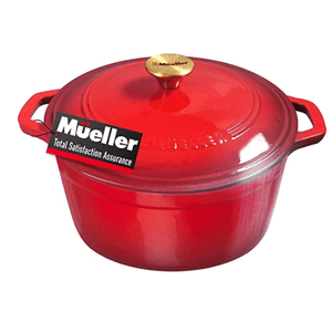 Mueller 6 Qt Enameled Cast Iron Dutch Oven, Heavy-Duty Casserole Dish and Braiser Pan with Lid and Stainless Knob
 - Red