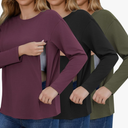 Women's 3 Pack Long Sleeve Nursing Tops for Breastfeeding with Hidden Zippers Soft Cotton Maternity Shirts M