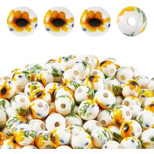 Hicarer 200 Pcs Ceramic Sunflower Beads 10 mm Summer Flower Ceramic Bead Round Porcelain Spacer Beads for Valentine's Day DIY Gifts Necklaces Earrings Bracelets Crafts Jewelry Making, Small