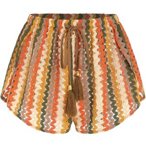 ZAFUL Crochet Cover Up Shorts for Women Beach Swimwear 2026 Boho High Waisted Drawstring Flowy Swim Bottom, Orange, Small