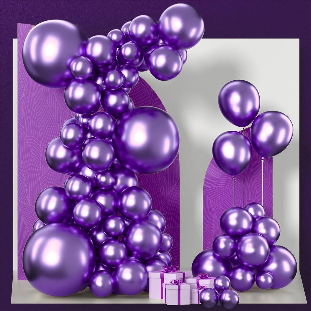 PartyWoo Metallic Purple Balloons 85 pcs Different Sizes of 18 12 10 5 Inch Chrome Purple Latex Helium Balloon Arch Kit Garland for Mardi Gras Wedding Birthday Party Decorations Purple-G105