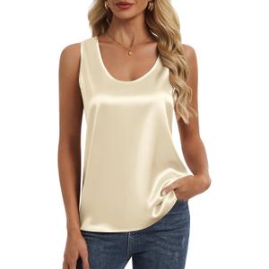 Silk Satin Tank Tops for Women Summer Scoop Neck Camisole Tops Dressy Casual Sleeveless Basic Blouses Shirts (M)
