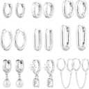 9 Pairs Gold Chunky Hoop Earrings Set for Women, 14K Gold Plated Twisted Huggie Hoop Earring Hypoallergenic, Lightweight Thick Open Hoops Earrings Jewelry Gifts.