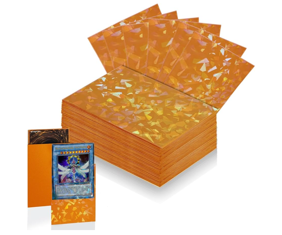 100 Count Orange Card Sleeves for Trading Cards, Perfect Fit Shiny MTG Card Sleeves, Holographic Card Sleeve Fit for Magic, Photocard, TCG, Baseball/Sports Cards, Yugioh Card, Game Card 66 * 91 mm