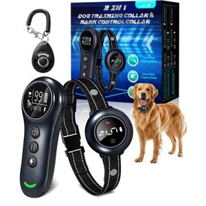 2-in-1 Shock Collar for Dogs, Dog Training Collar & Anti-Barking Dog Bark Collar  3300FT Remote Control, IP67 Waterproof E-Collar with 5 Sensitivity Levels, Security Lock, for Dogs 10150 lbs