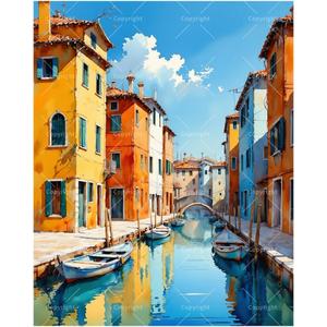 Venice Canal Paint by Numbers Kit for Adults - DIY Watercolor Scene Painting on Canvas 16x20 Inches, Acrylic Paint Set, Suitable for Beginners, Ideal for Home Decoration or Gifts