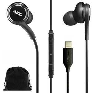 SAMSUNG AKG Earbuds Original USB Type C inEar Earbud Headphones with Remote & Mic for Galaxy A53 5G, S22, S21 FE, S20 Ultra, Note 10, Note 10+, S10 Plus  Braided  includes Velvet Pouch  Black
